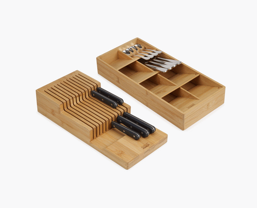 2-piece DrawerStore™ Bamboo Large Cutlery & Knife Organizer Set