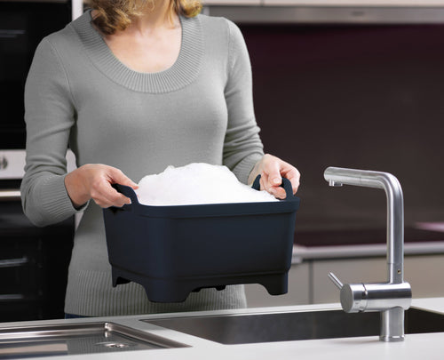 3-piece Gray Drainer, Washing-up Bowl & Brush Set