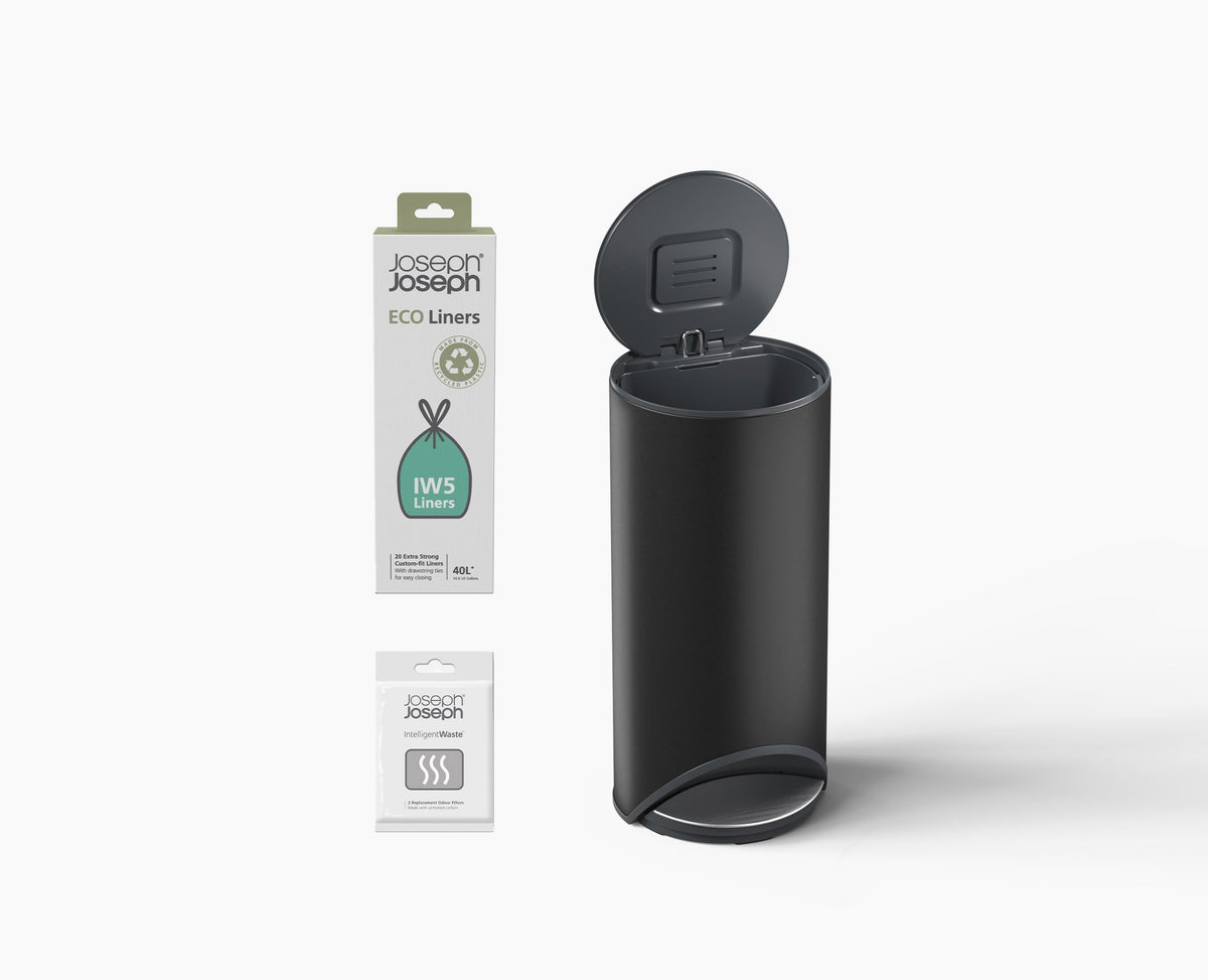 Arc™ 30L Easy-push Matt Black Pedal Trash Can Starter Set
