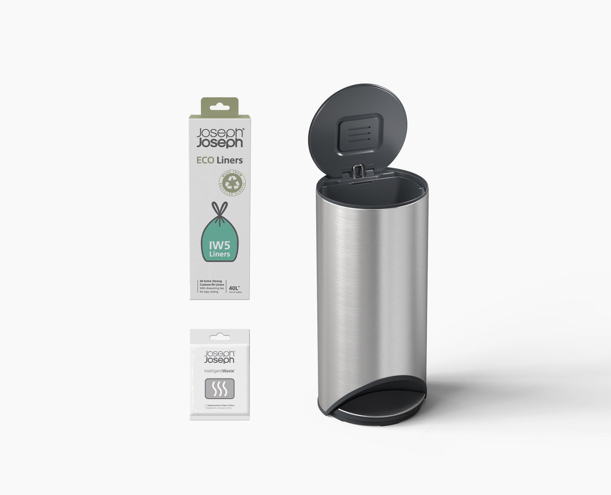Arc™ 30L Easy-push Stainless-steel Pedal Trash Can Starter Set