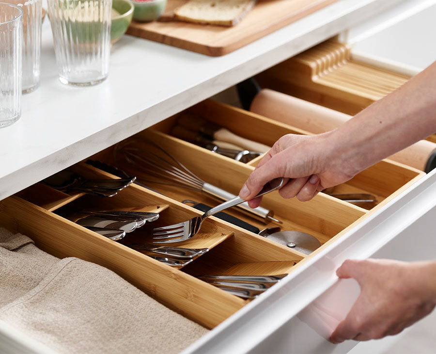 DrawerStore™ Bamboo Cutlery, Utensil & Gadget Organizer