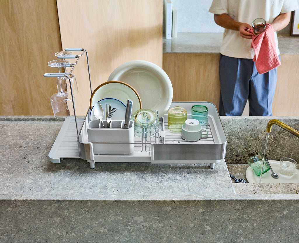 Extend™ Steel Plus Expandable Stone Dish Drainer with Wine Glass Rack