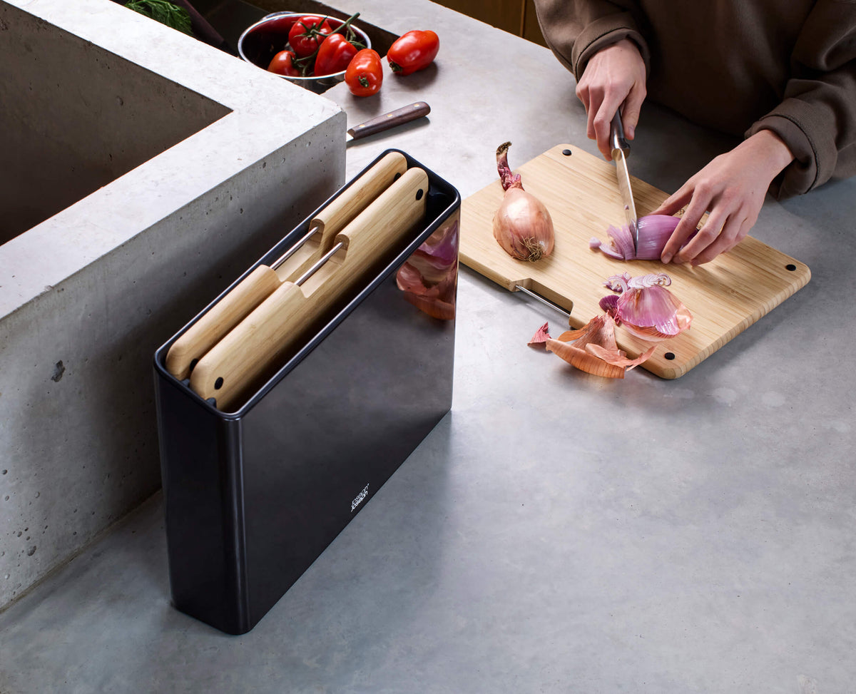 Folio™ Steel 3-Piece Bamboo Cutting Board Set With Black Stainless-Steel Case