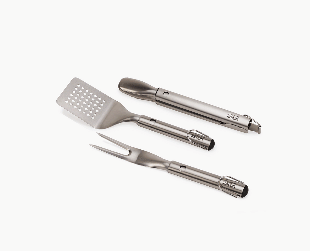 GrillOut™ 3-Piece Stainless-Steel BBQ Turner, Tongs & Fork Set