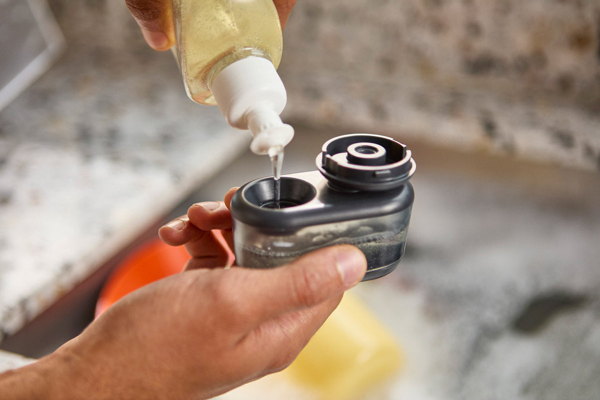 SinkTech™ Compact Soap Dispensing Dish Brush with Steel Stand