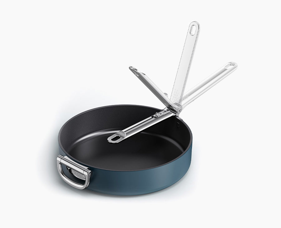 Space Folding Handle Ceramic Non-stick 3.8 Qt. Blue Sauté Pan