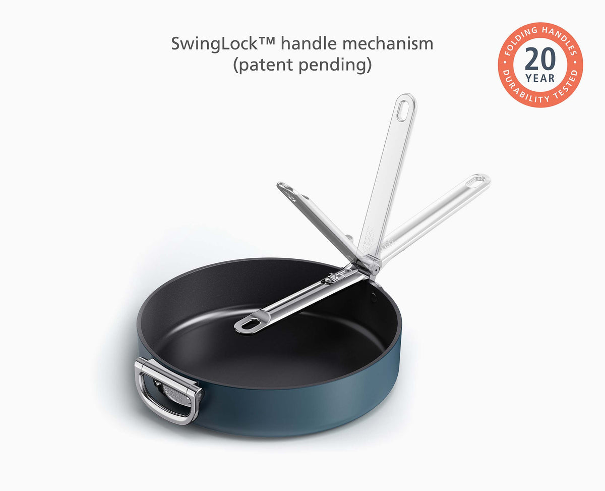 Space Folding Handle Ceramic Non-stick 3.5 Qt. Blue Sauté Pan & Lid