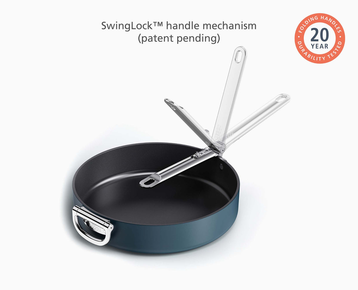 Space Folding Handle Ceramic Non-stick 4.4 Qt. Blue Sauté Pan