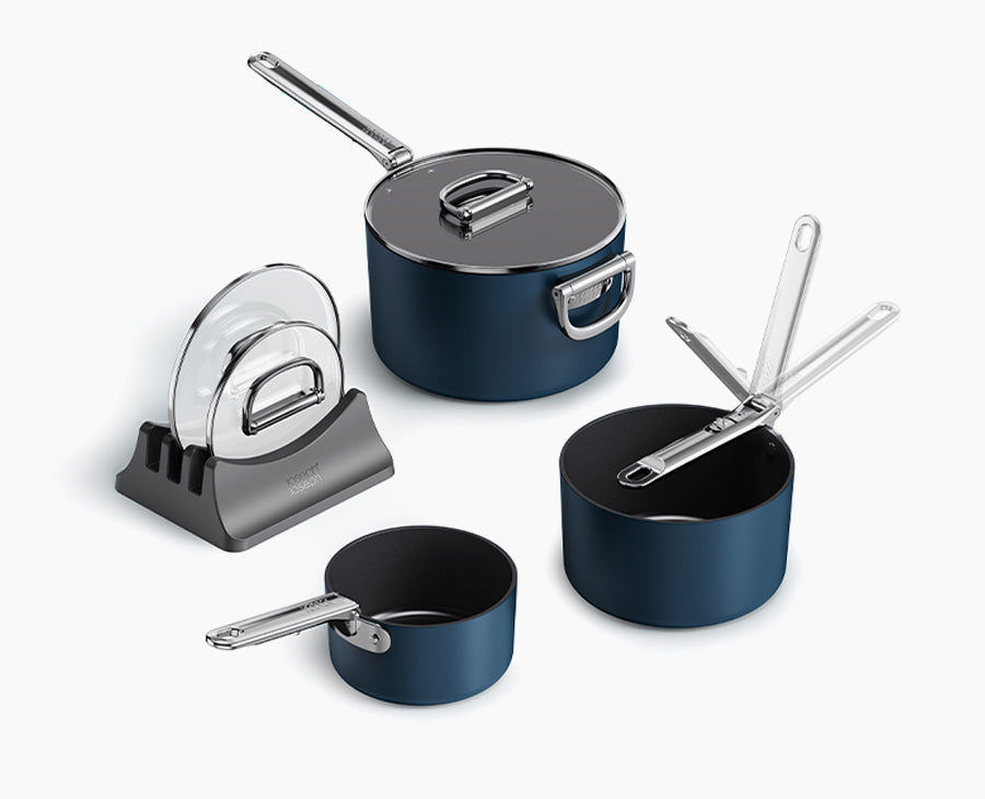 Space Folding Handle Ceramic Non-stick 6-piece Blue Saucepan Set
