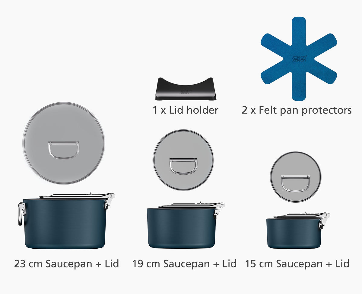 Space Folding Handle Ceramic Non-stick 6-piece Blue Saucepan Set