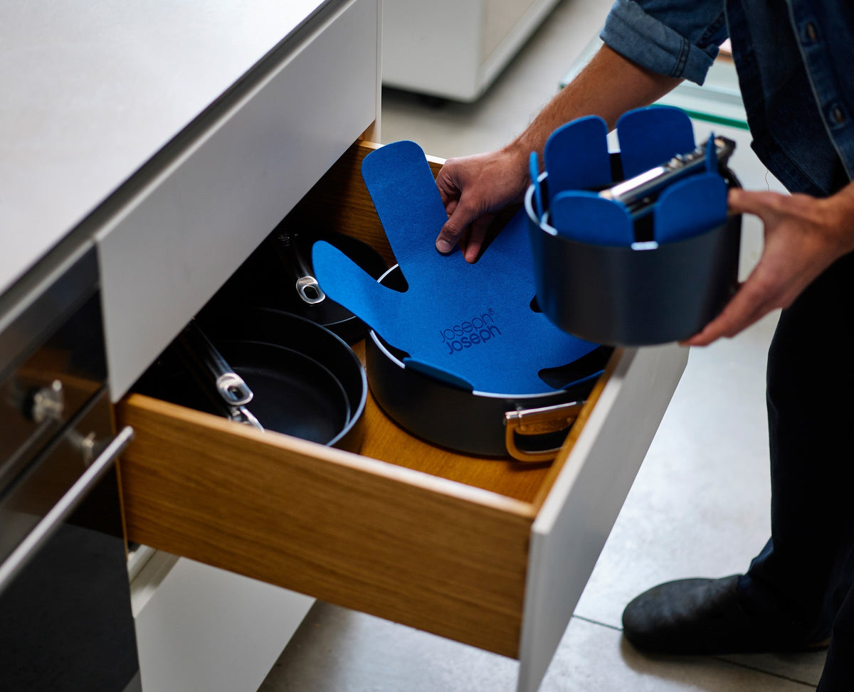 Space Folding Handle Ceramic Non-stick 6-piece Blue Saucepan Set