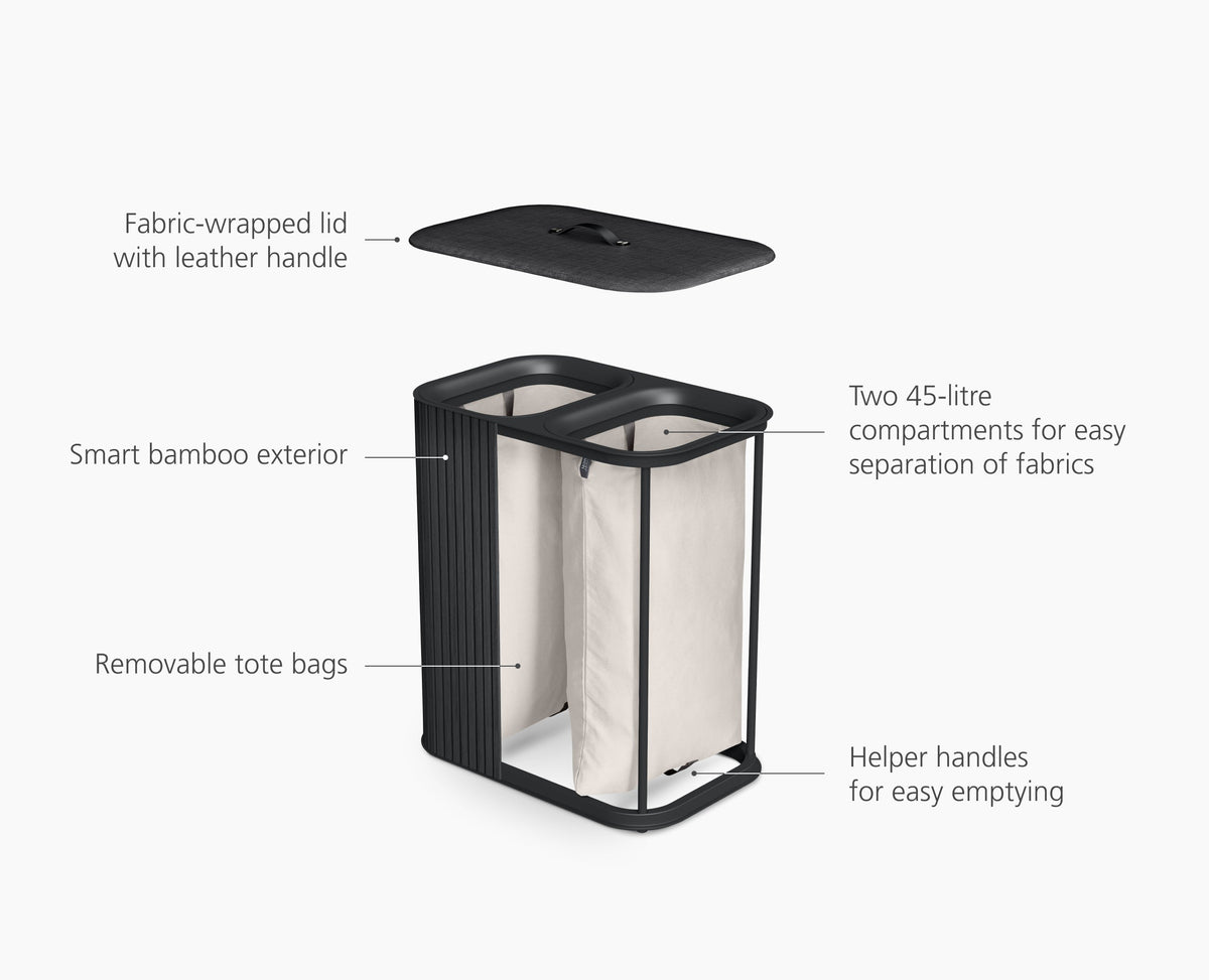 Tota Twin Luxe 90L Black Laundry Separation Basket