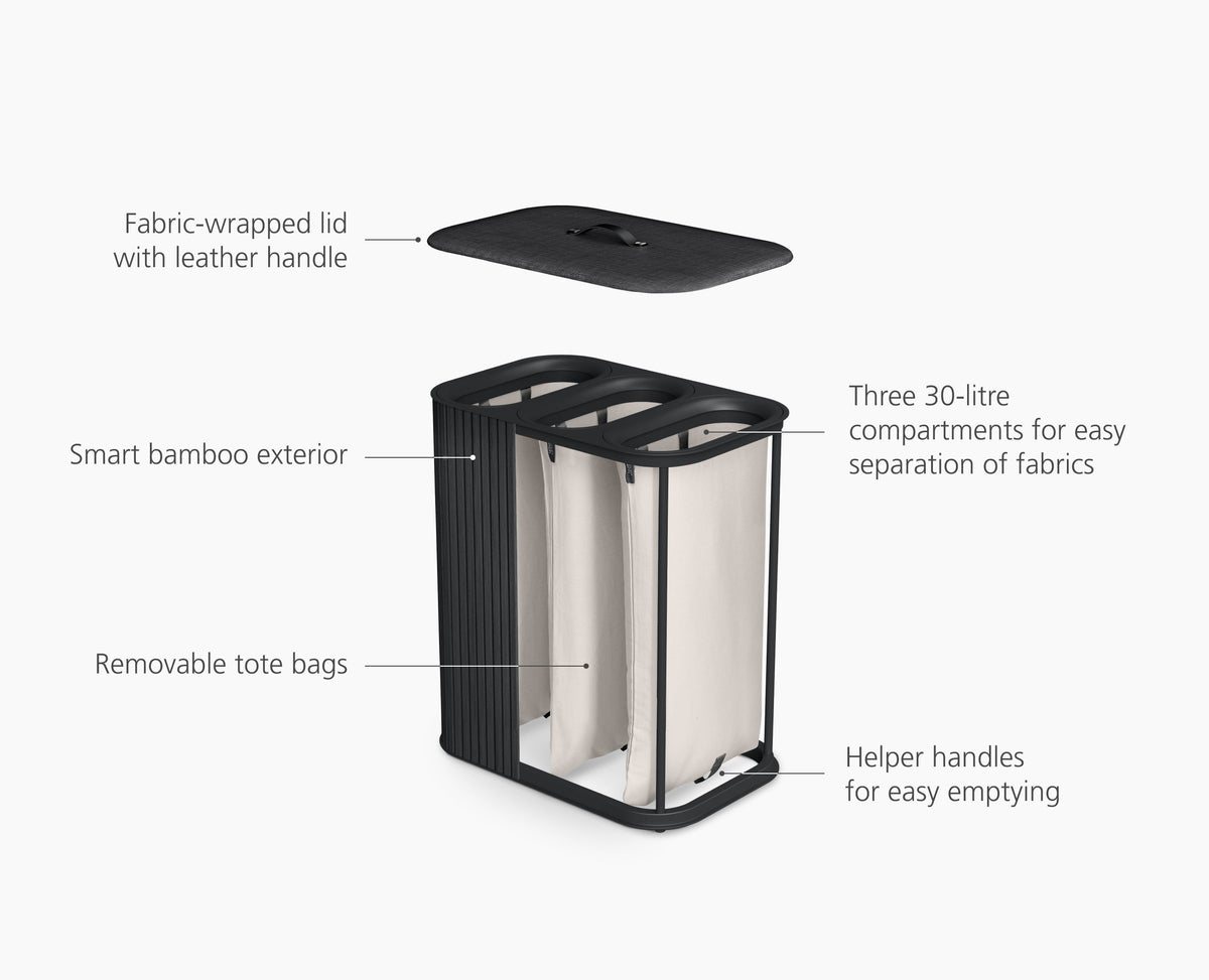 Tota Trio Luxe 90L Black Laundry Separation Basket
