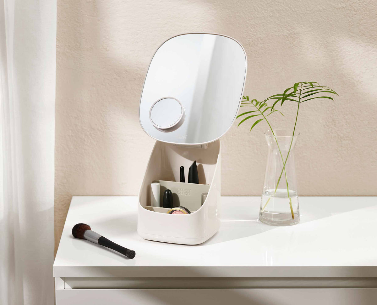Viva Pedestal Mirror with Cosmetic Organizer