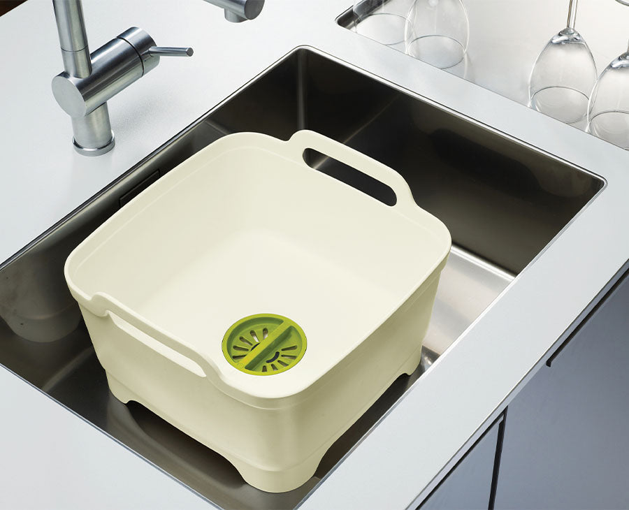 Wash&Drain™ White Green Washing Up Bowl